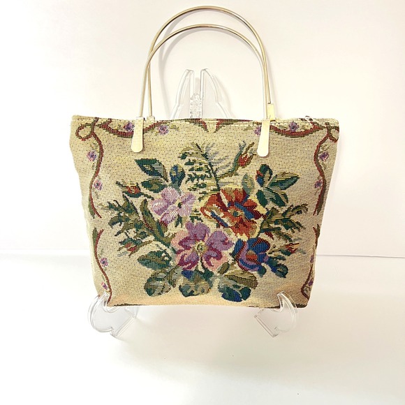 Cottagecore‎ Floral Tapestry Tote Bag with Metal Handles, Vintage Style Purse - Picture 1 of 9